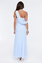 The Influencer Mesh One Shoulder Maxi Dress Blue