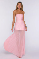 The Fame Effect Embellished Mesh Strapless Maxi Dress Pink