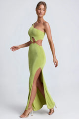 Hardware Detail One-Shoulder Maxi Dress in Olive