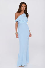 Untamed Luxe Off Shoulder Maxi Dress Blue
