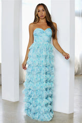Festival Of You Strapless Tulle Maxi Dress Blue