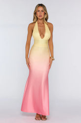 Worth Wearing Halter Maxi Dress Yellow Pink