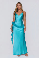 She's A Dream Satin Maxi Dress Aqua