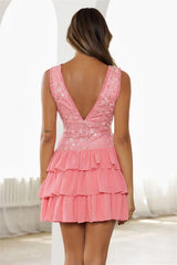 Tropical Gleam Embellished Mini Dress Pink