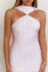 Retro Muse Polka Dot Satin Scarf Mini Dress Pink