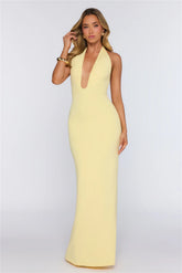 Hot Girl Designed Halter Maxi Dress Yellow