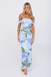 Sweet Society Mesh Off The Shoulder Maxi Dress Blue