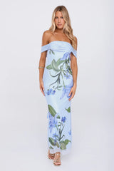 Sweet Society Mesh Off The Shoulder Maxi Dress Blue