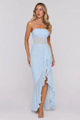 Spark Soirée Strapless Mesh Maxi Dress Blue