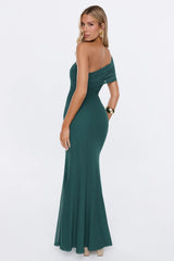 Rose And Moon One Shoulder Mesh Maxi Dress Teal