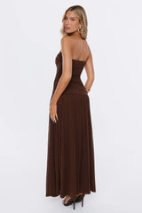 Spark Night Strapless Mesh Maxi Dress Brown
