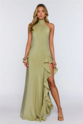 Dreamlight Halter Satin Maxi Dress Khaki