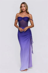Resort Ready Mesh Off Shoulder Maxi Dress Purple