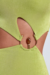 Hardware Detail One-Shoulder Maxi Dress in Olive