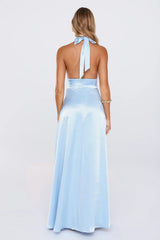 The Dress Diary Satin Halter Maxi Dress Blue