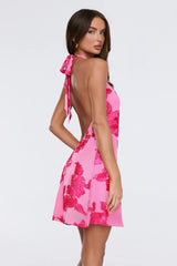 Fresh Bloom Energy Mesh Halter Mini Dress Pink