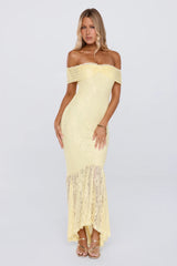 Secrets Worth Sharing Off Shoulder Lace Maxi Dress Yellow
