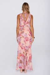 Sweet Escape Frill Floral High Low Maxi Dress Peach