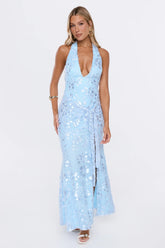 Electric Nights Halter Maxi Dress Blue