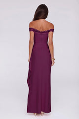 Ethereal Lace Off Shoulder Maxi Dress Plum