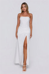 Pastel Sunrise Strapless Maxi Dress White