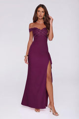 Ethereal Lace Off Shoulder Maxi Dress Plum
