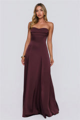 Moment Of Class Strapless Satin Maxi Dress Chocolate