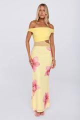 Floral Spice Off Shoulder Mesh Maxi Dress Yellow
