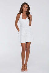 Confetti Hour Halter Mini Dress White
