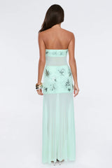 Cabaret Strapless Embellished Mesh Maxi Dress Sage