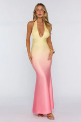 Worth Wearing Halter Maxi Dress Yellow Pink
