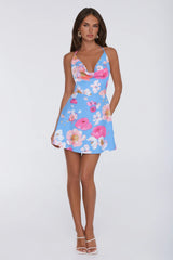 Floral Drift Halter Mini Dress Blue