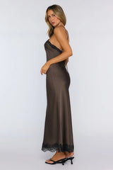 Editorial Archive Satin Lace Maxi Dress Brown