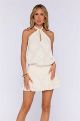 Loud Luxury Halter Mini Dress Cream