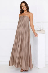 Moonlit Sea Pleated Strapless Maxi Dress Mocha