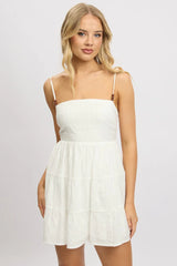 White Fit And Flare Dress Bead Embellishment Mini