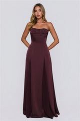 Moment Of Class Strapless Satin Maxi Dress Chocolate