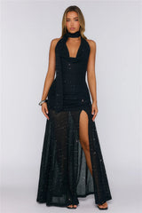 Wildflower Way Knit Sequin Maxi Dress Black