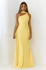 Sultry Drape One Shoulder Maxi Dress Yellow