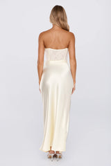 Only Lover Satin Lace Strapless Maxi Dress Yellow