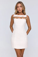Classy Combination Tweed Mini Dress White