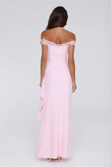 Ethereal Lace Off Shoulder Maxi Dress Blush