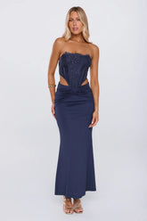 Styled Different Lace Strapless Maxi Dress Navy