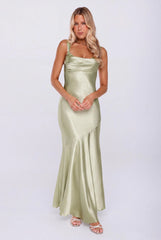 Kiss Your Crush Satin Maxi Dress Sage