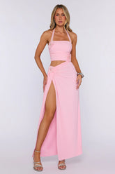 Alluringly Hers Mesh Halter Maxi Dress Pink