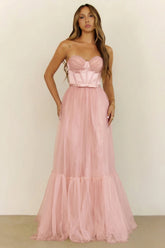 First Kiss Feeling Strapless Maxi Dress Pink