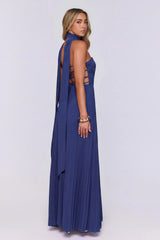 Sugar Babe Strapless Pleated Maxi Dress Navy