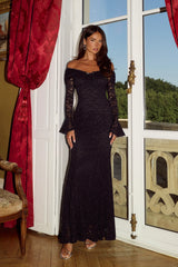 Laced Up Luxe Off Shoulder Maxi Dress Black