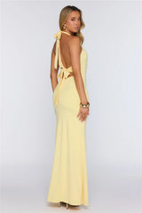 Hot Girl Designed Halter Maxi Dress Yellow