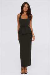 Own The Room Peplum Halter Maxi Dress Black